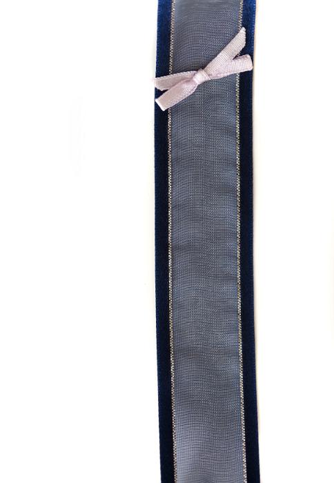 Free Stock Photo: Isolated wide blue fabric strip with golden trim and little pink bow on top