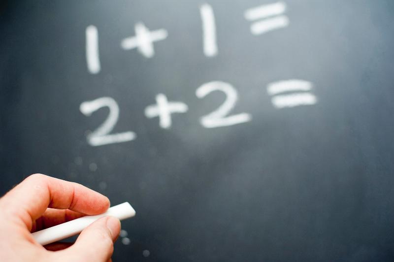 Free Stock Photo: Closeup of a teacher writing simple sums in chalk on a blackboard