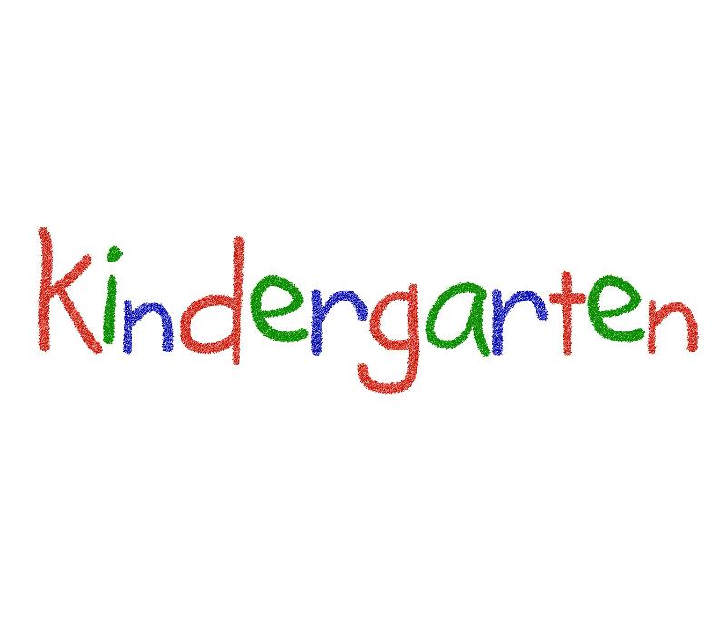 Free Stock Photo: The word Kindergarten, written in bright colours and a child-like script, over a white background
