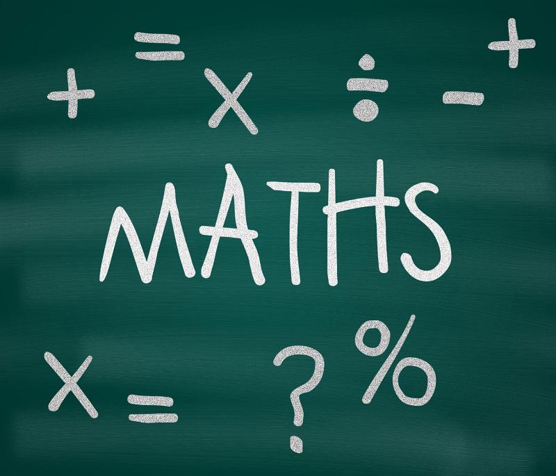 Free Stock Photo: The word Maths, along with mathematical symbols, written on a green chalkboard