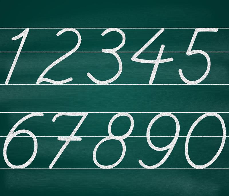 Free Stock Photo: Handdrawn set of consecutive numbers one through nine on lines on a green blackboard conceptual of education and schooling