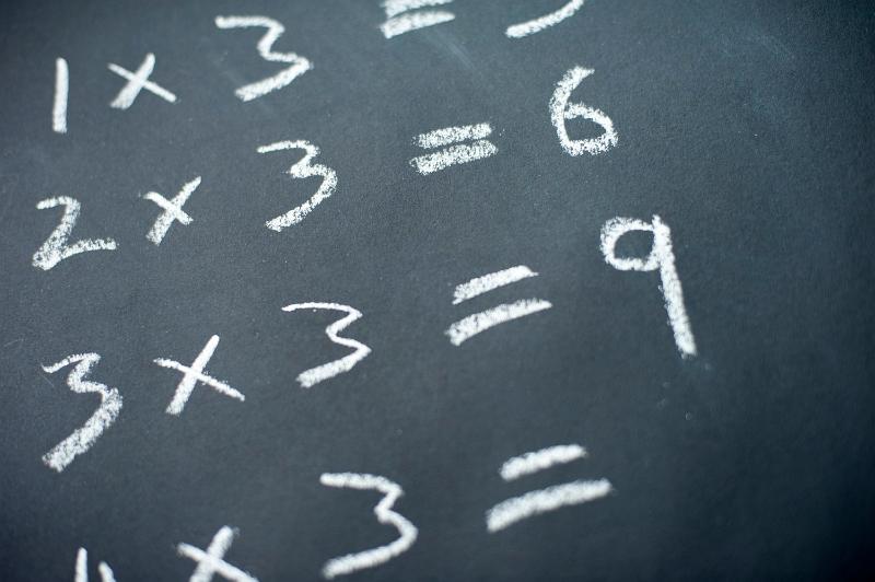 Free Stock Photo: Closeup of the beginning of the three times table, chalked onto a blackboard