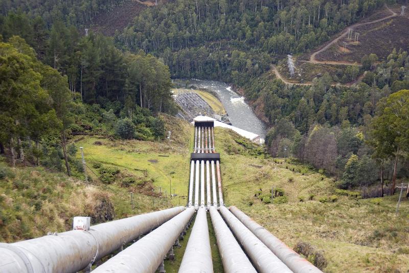 Free Stock Photo: pipes feeding water to a hydroelectric power station in a valley below