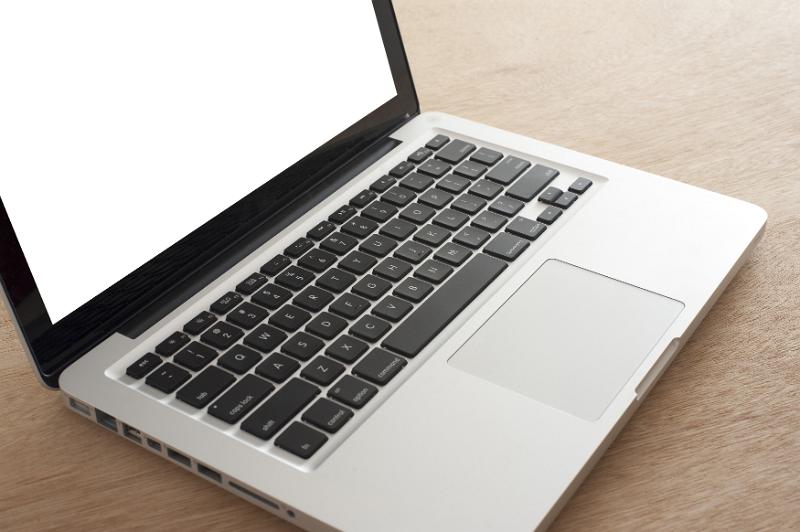 Free Stock Photo: Close up of silver colored laptop computer with blank screen and black keyboard