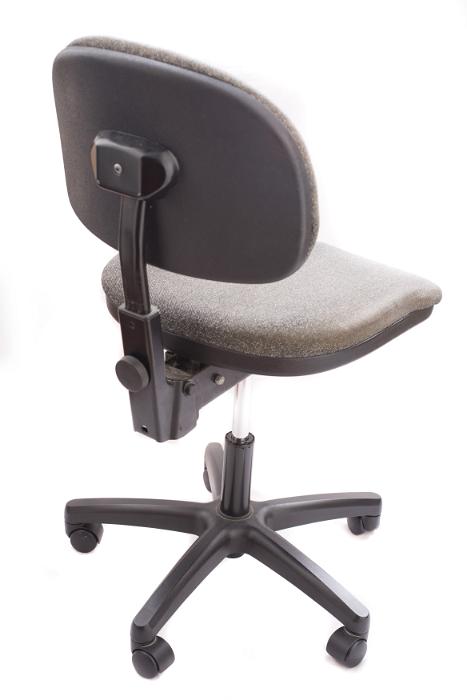 Free Stock Photo: Rear side view of a generic revolving office chair with adjustable height on five castors and a brown fabric seat isolated on white