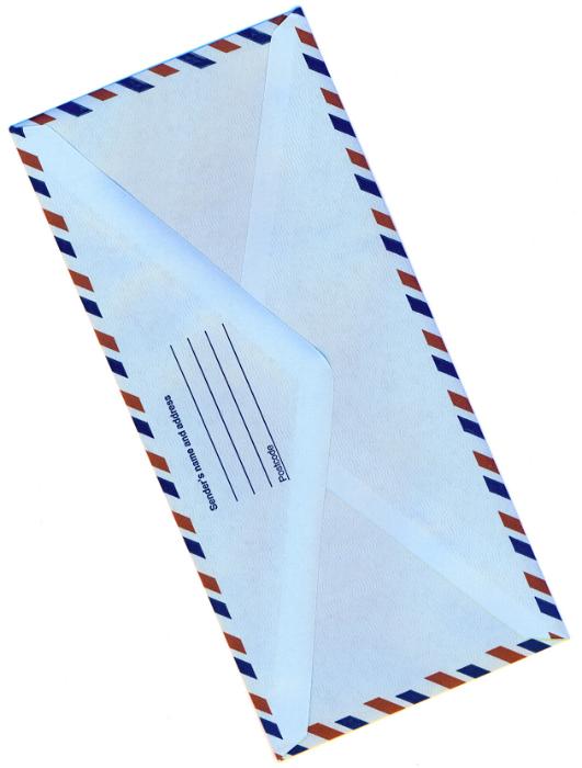 Free Stock Photo: Rear side of single closed envelope with return address section on top flap over white background