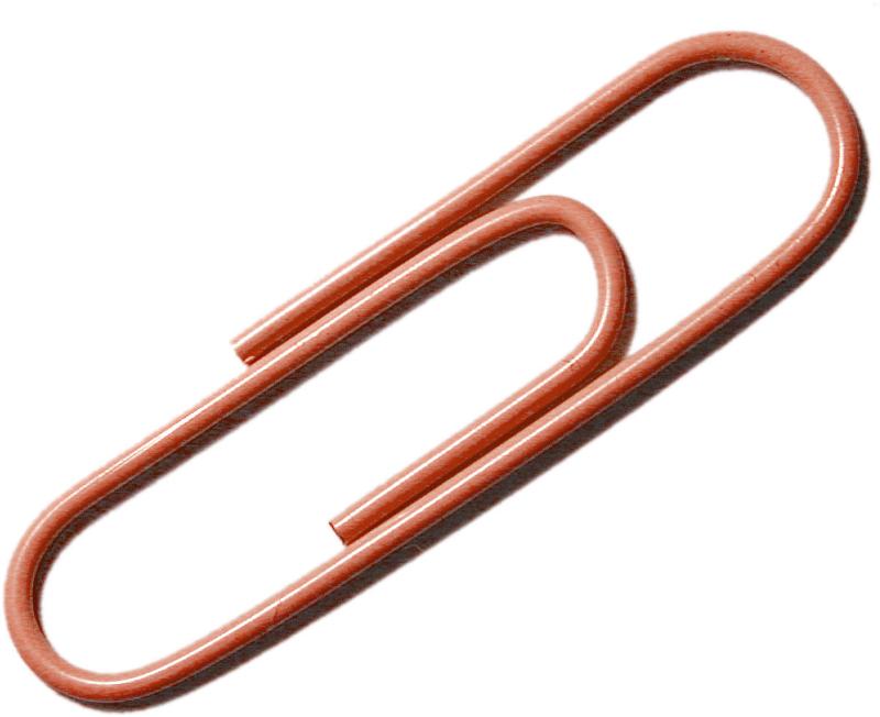 Free Stock Photo: Single brown paperclip diagonally on white in a close up view from above with copy space