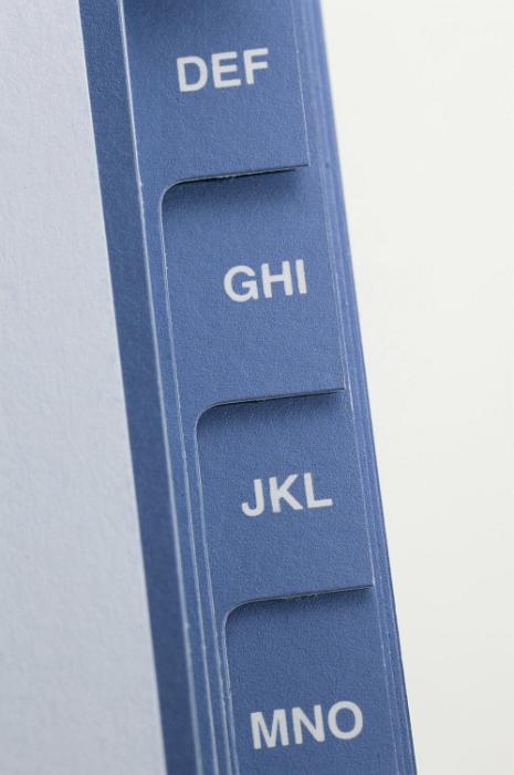 Free Stock Photo: Alphabetical index tabs on an address book to enable one to file or search for information