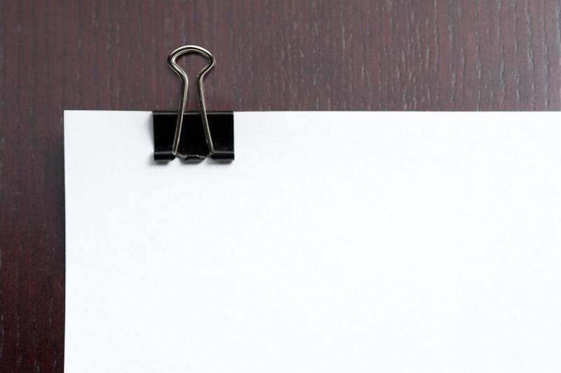 Free Stock Photo: Binder clip on blank white paper with copy space