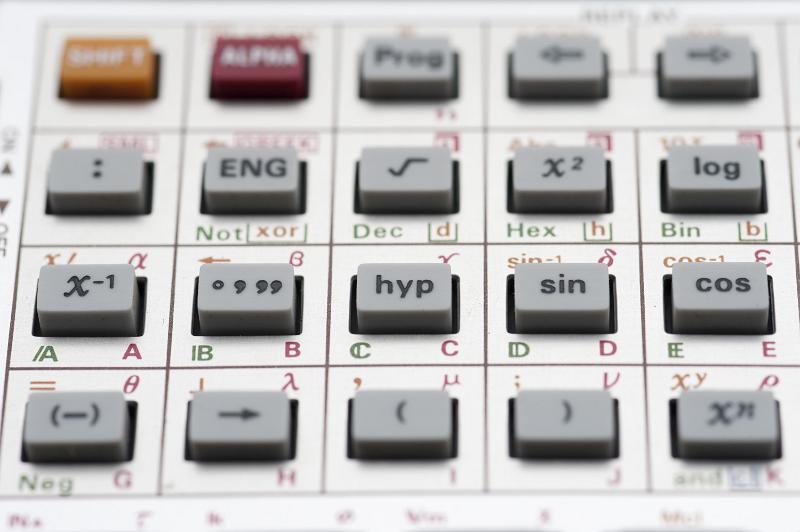 Free Stock Photo: Calculator keypad angled and with shallow dof showing various maths functions