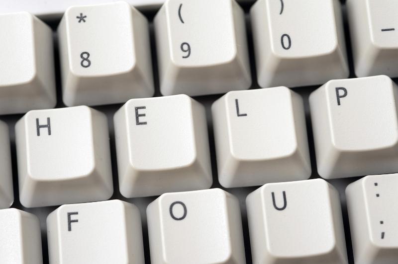 Free Stock Photo: Close up shot of white keyboard keys - help concept