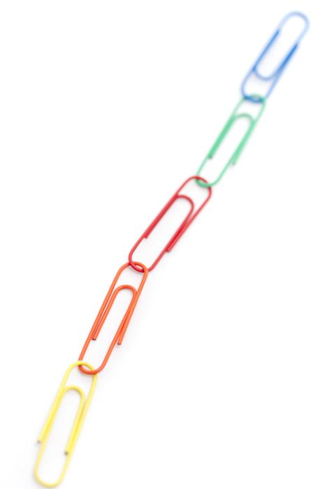 Free Stock Photo: Chain made of colorful paper clips on white background