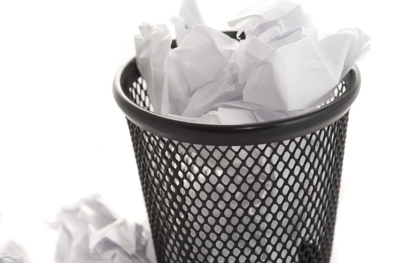 Free Stock Photo: Wastepaper bin filled to overflowing with crumpled white paper